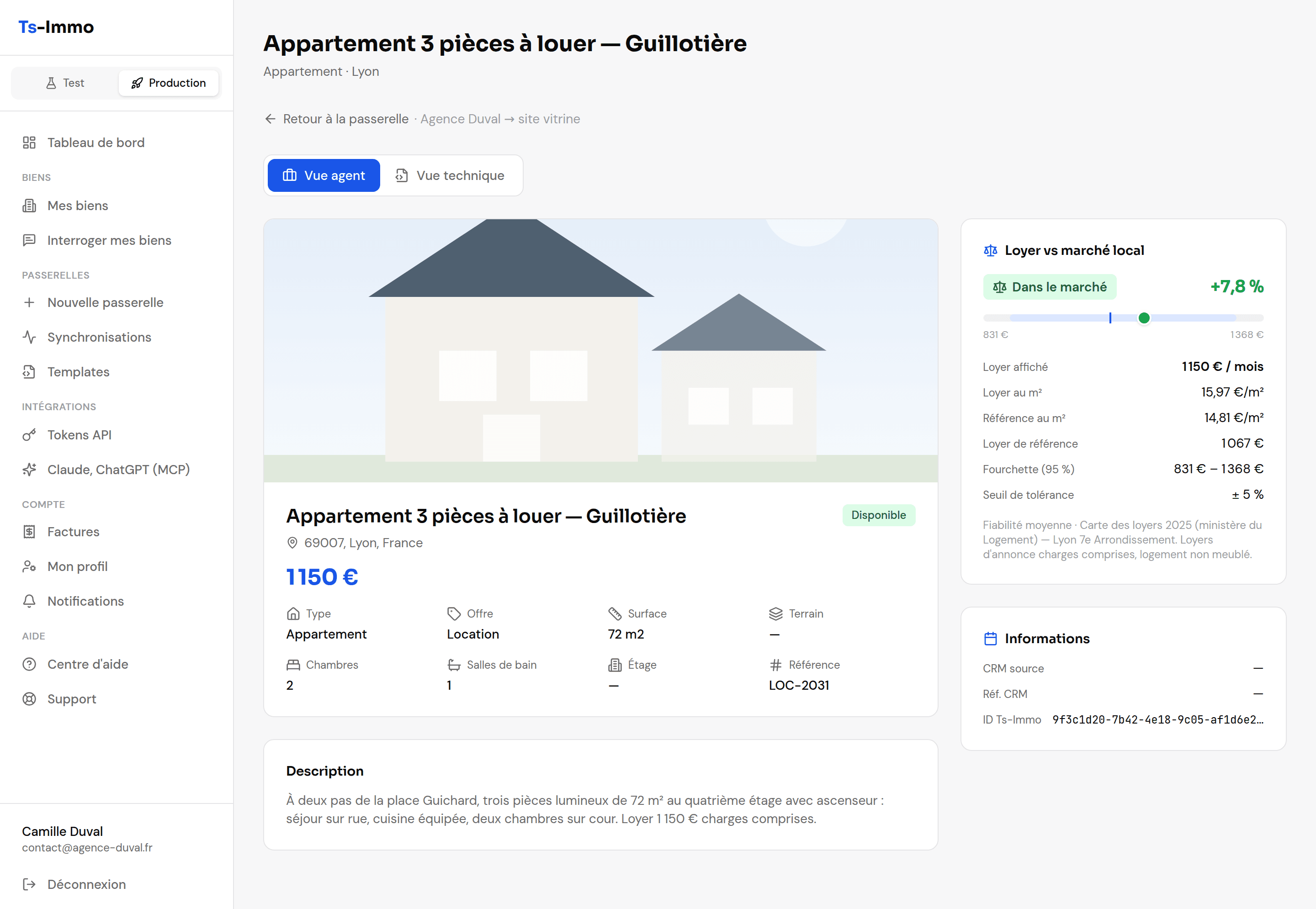 A rental with the Rent vs local market panel