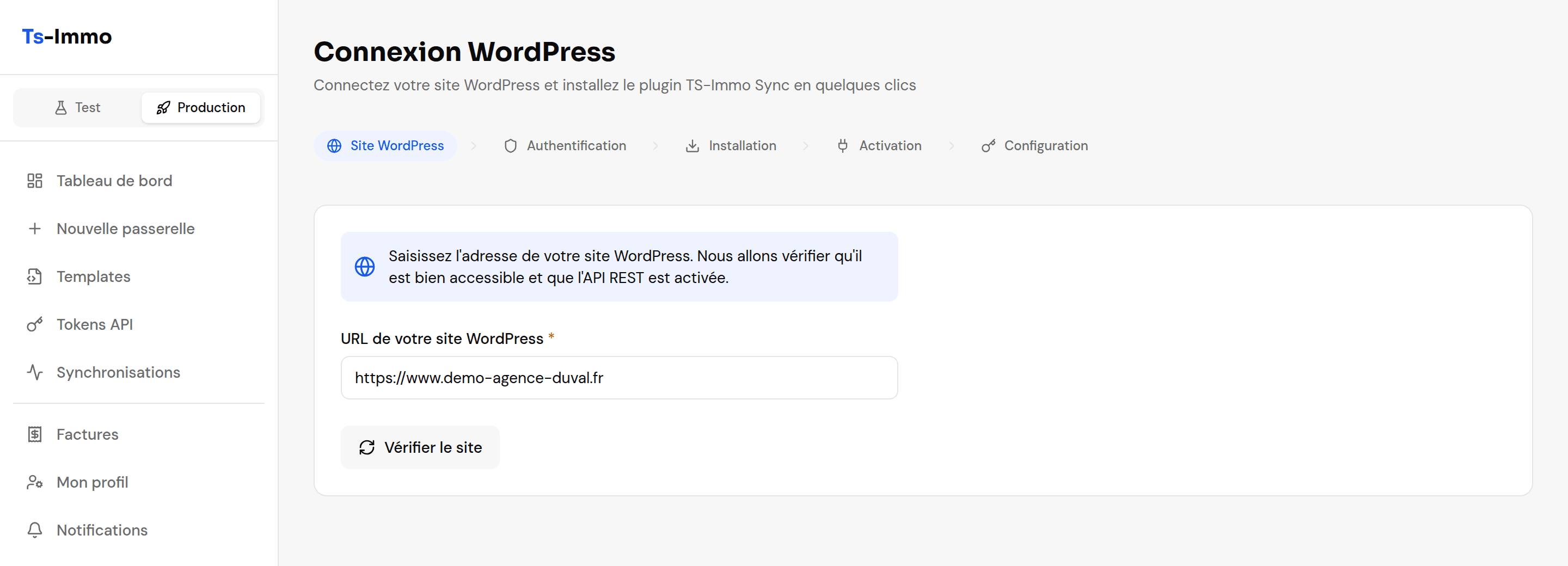 The WordPress connection wizard